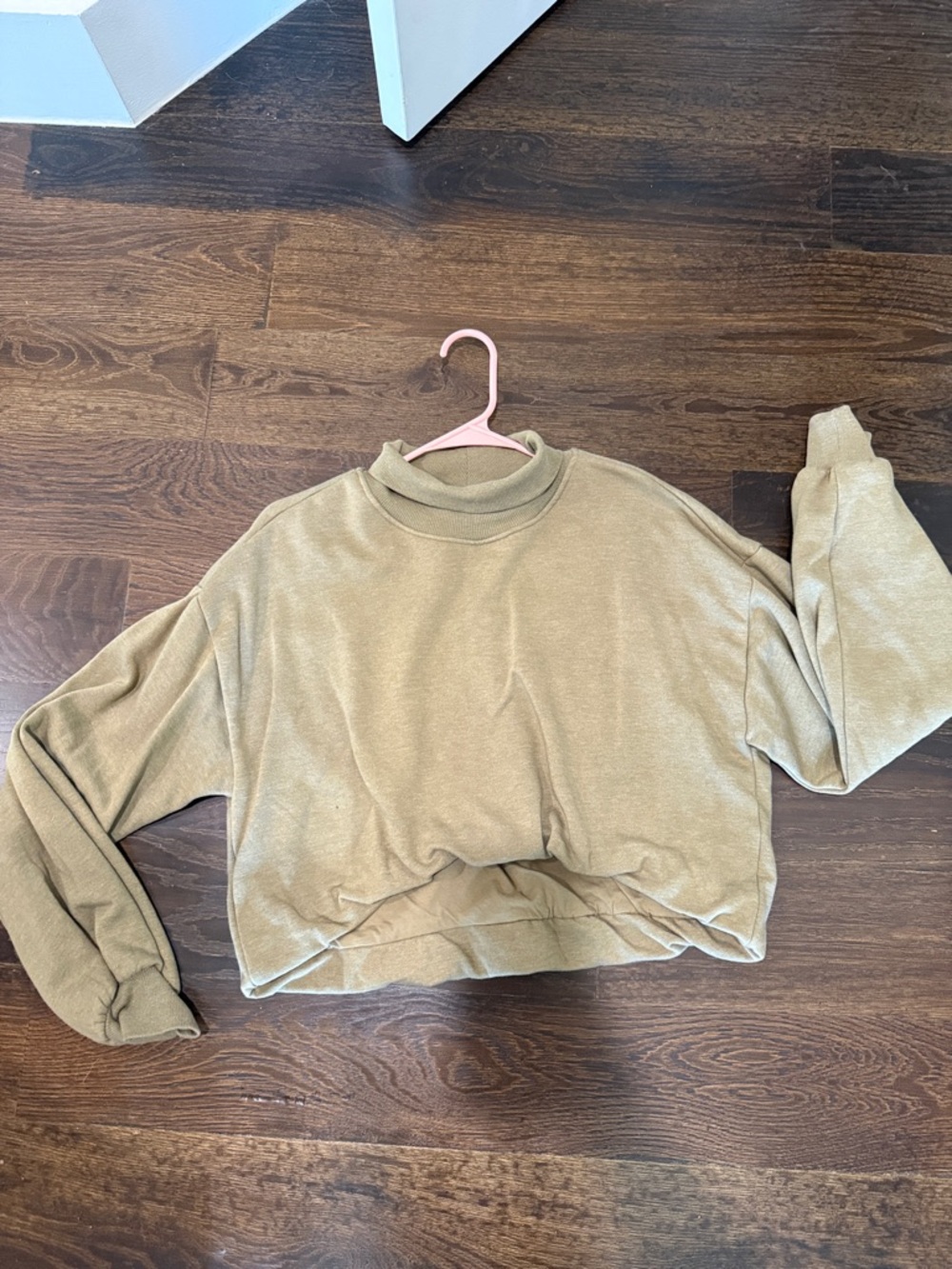 Pilcro Cropped Turtleneck Sweatshirt in Olive Green